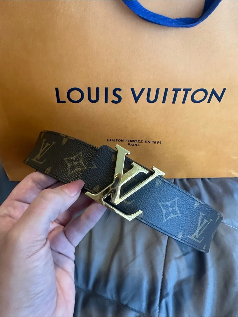 Louis Vuitton Brown Monogram Belt with Gold LV Buckle